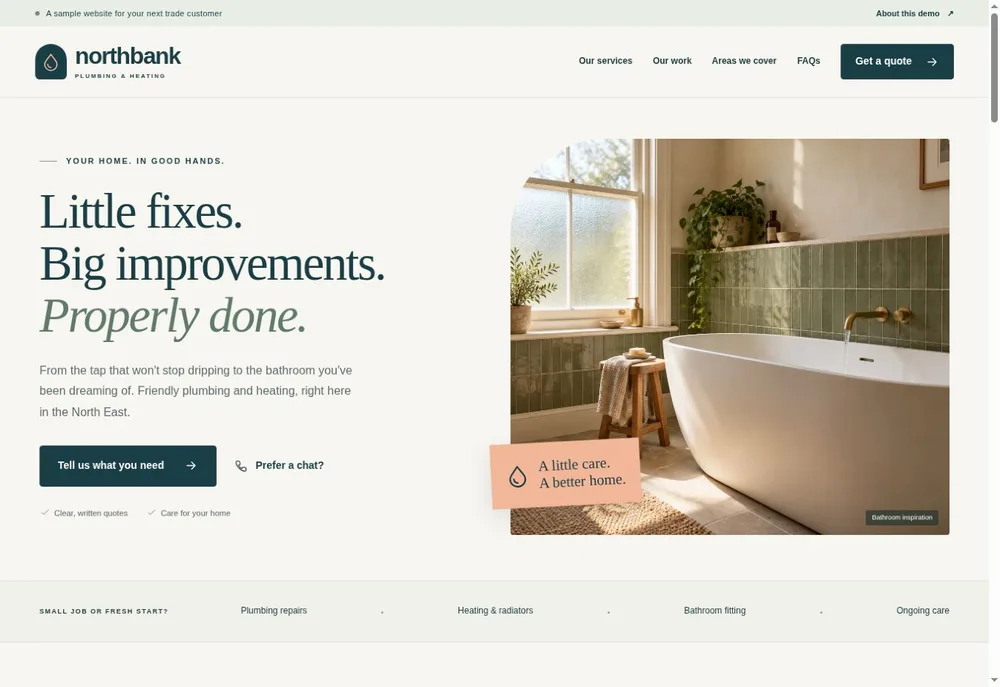 Northbank plumbing example homepage